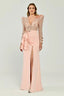 Alfa Beta Uzun Kollu Derin V Yaka Önden Yırtmaçlı Uzun Abiye Elbise