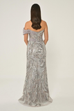 Alfa Beta One Off-Shoulder Side Slit Sequin Long Evening Dress