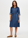 Belted Shirt Collar Denim Dress by Faik Sönmez