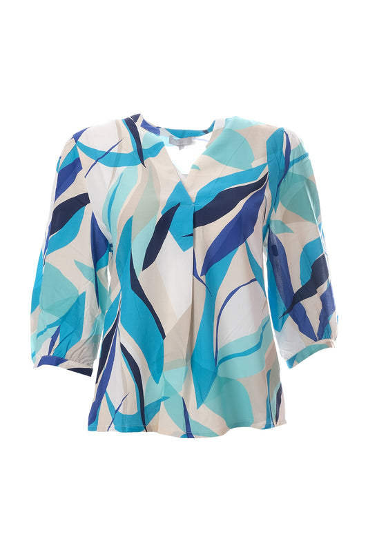 Canel Women's V-Neck 3/4 Sleeve Geometric Pattern Minimalist Blouse