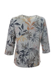 Canel Minimalist 3/4 Sleeve Triangle Neck Women's Blouse - Floral Pattern