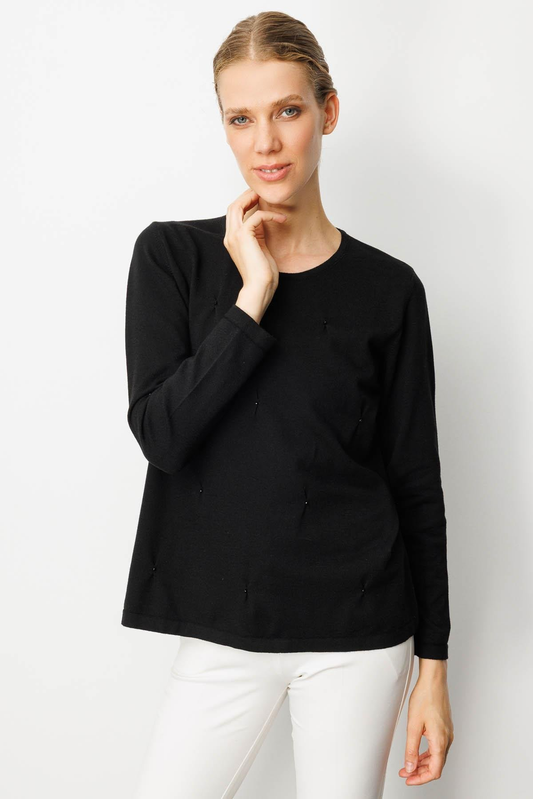 Women's Crew Neck Front Pleated Beaded Lycra Blouse Pattern