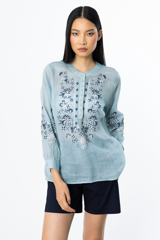 Ekol Kadın Oversize Nakışlı Uzun Kol Bluz - Günlük