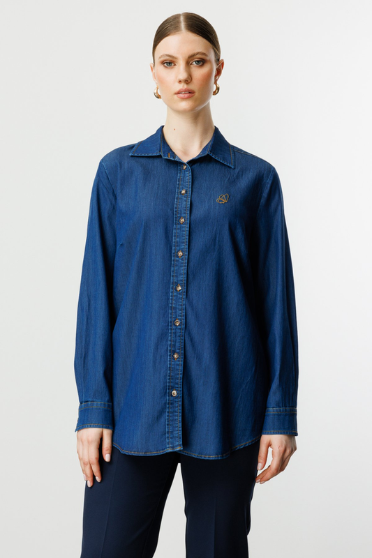 Ekol Kelebek İşlemeli Büyük Beden Gömlek