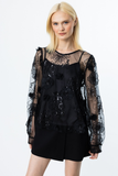 Ekol Undershirt with Sequin Flower Embroidery Blu