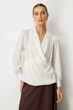 Wrap-around collar, front pleated blouse from Ekol.