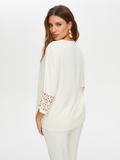 Openwork Detail V-Neck 3/4 Sleeve Blouse by Faik Sönmez