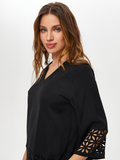 Openwork Detail V-Neck 3/4 Sleeve Blouse by Faik Sönmez