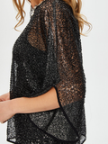 Sequin Evening Blouse with Sleeve Slit Detail by Faik Sönmez
