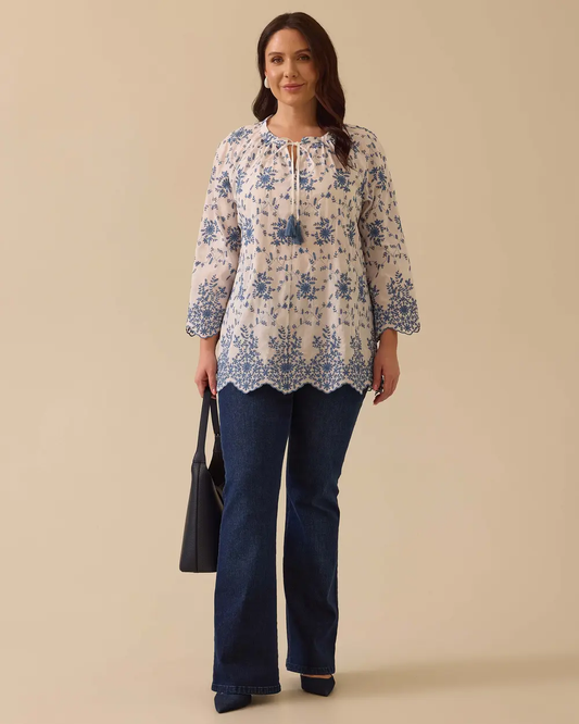 Plus size tassel-tie patterned blouse Gala-Xi