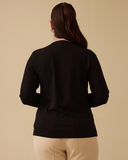 büyük beden v yajakı uzun kollu şerit detaylı bluz Gala-Xi