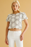 Ten Women's Crop Blouse - Minimalist Floral Pattern Short Sleeve - Summer Blouse