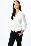 Ten Women's V-Neck Long-Sleeved Minimalist Blouse with Chiffon Details