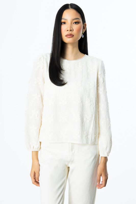On Minimalist Embroidered Long-Sleeve Women's Blouse - Casual & Chic