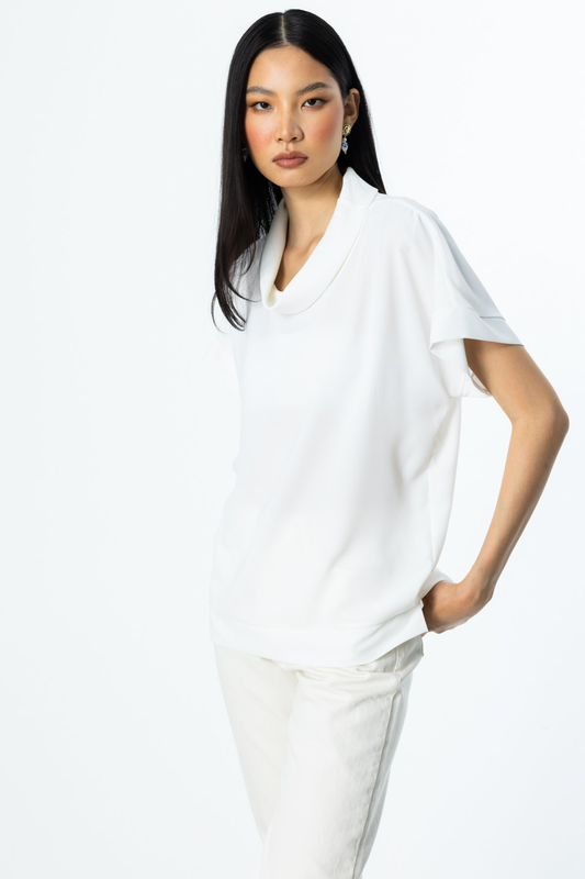 On Minimalist Oversize Cover Collar Short Sleeve Women's Blouse - Casual Style
