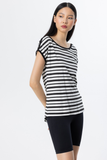On Minimalist Oversize Striped Women's Blouse - Short Sleeve Round Neck