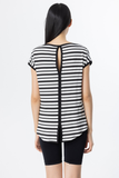On Minimalist Oversize Striped Women's Blouse - Short Sleeve Round Neck