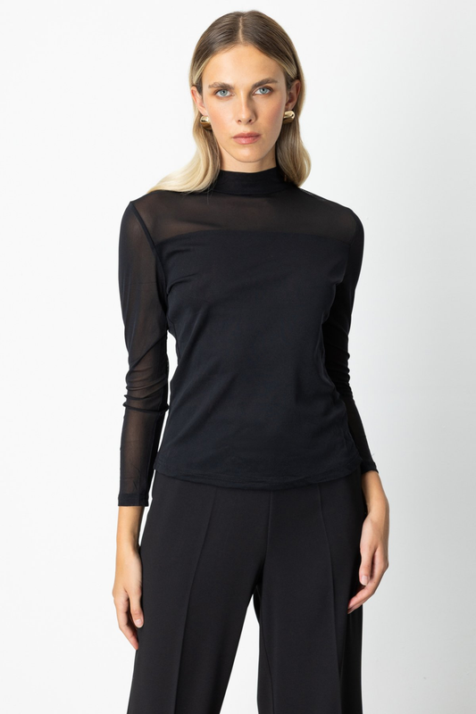 On High Collar Tulle Mix Blouse On