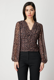 V-Neck Patterned Chiffon Blouse