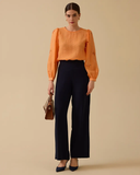 Seçil Minimalist Embroidered Blouse - Long Sleeve Round Neck