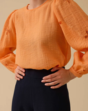 Seçil Minimalist Embroidered Blouse - Long Sleeve Round Neck