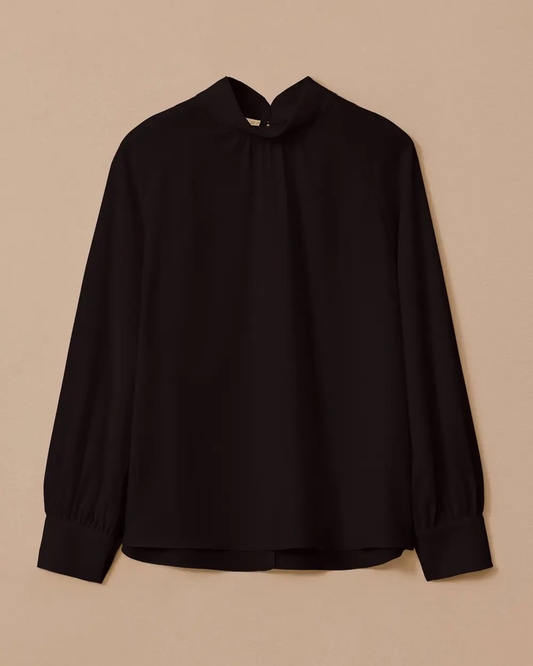 Selected high-neck blouse with pleat detail