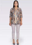Tolga Saraçoğlu Kadın Bluz - Minimalist Zebra Desenli 3/4 Kol Oversize