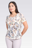 Tolga Saraçoğlu Minimalist Floral Short-Sleeve Women's Blouse - Casual