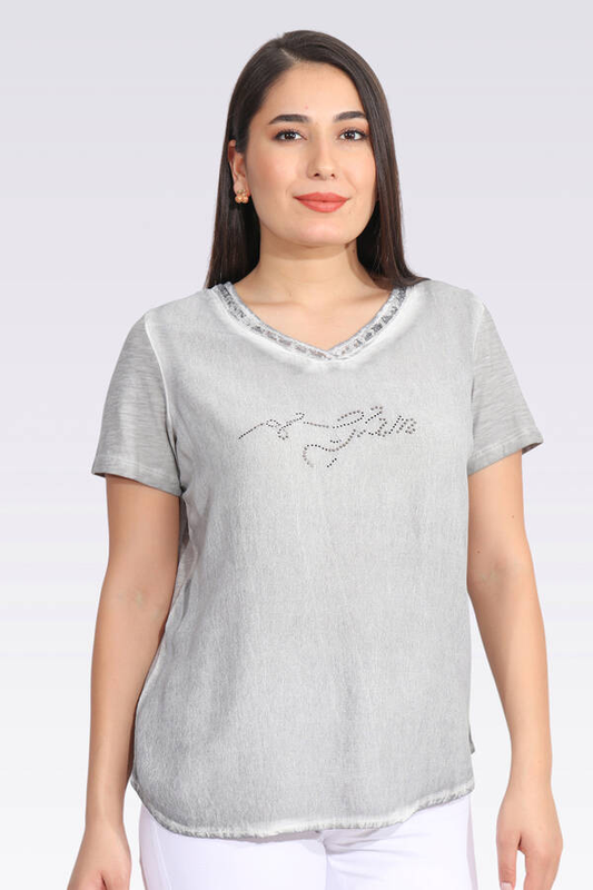 KNITTED WASHED BLOUSE WITH EMBELLISHED STONE DETAILS by Tolga Saraçoğlu