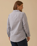 Plus Size Striped Shirt with Cuff Detail Gala-Xi