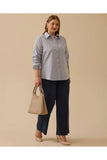 Plus Size Striped Shirt with Cuff Detail Gala-Xi