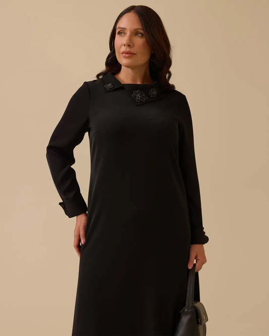 Plus Size Embroidered Collar Midi Dress Gala-Xi