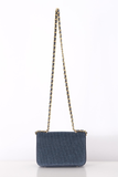 Explosion Elegant Linen Bag with Leather Trim and Chain Strap