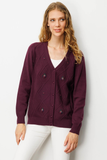 Women's V-Neck Cardigan with Diamond Pattern Embroidery on the Front