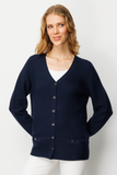 Women's V-Neck Cardigan with Faux Pockets and Button Closure