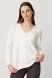 Women's V-Neck Cardigan with Faux Pockets and Button Closure