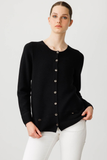 Women's Crew Neck Cardigan with Faux Pockets and Buttons - Patterned