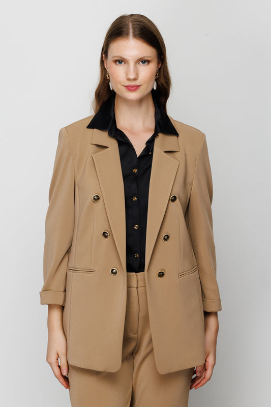 Ekol Minimalist Oversize Kadın Ceket - Çift Düğmeli