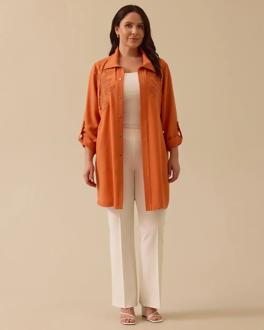 Büyük Beden Nakışlı Katlanabilir Kollu Kap Ceket Gala-Xi