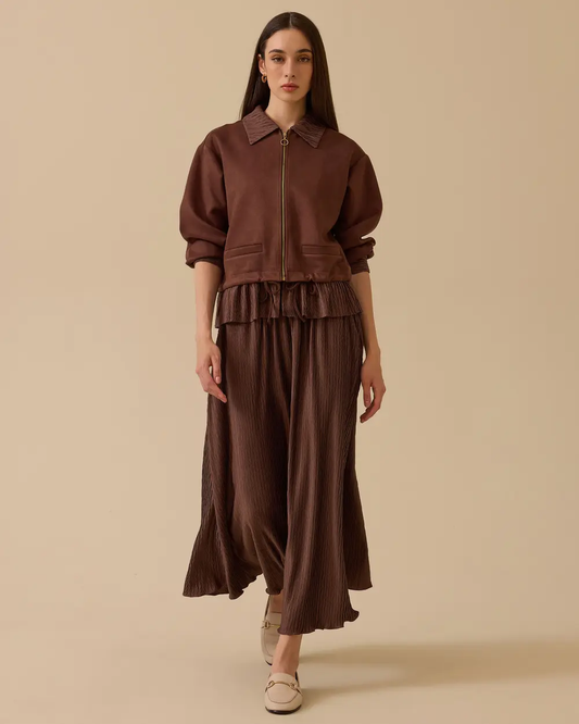 fırfır detaylı süet ceket Scl