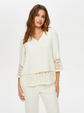 Openwork Detail V-Neck 3/4 Sleeve Blouse by Faik Sönmez