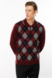 Desen Erkek Uzun Kol Polo Yaka Kazak - Minimalist Argyle Desen