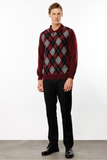 Desen Erkek Uzun Kol Polo Yaka Kazak - Minimalist Argyle Desen