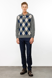 Desen Erkek Uzun Kol Polo Yaka Kazak - Minimalist Argyle Desen