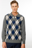 Desen Erkek Uzun Kol Polo Yaka Kazak - Minimalist Argyle Desen