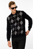 Desen Erkek Uzun Kol Polo Yaka Kazak - Minimalist Argyle Desen