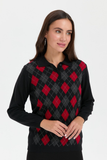Desen Kadın Kazak - Polo Yaka Uzun Kol Minimalist Argyle Desen