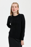 Desen Kadın Minimalist Yuvarlak Yaka Uzun Kol Örgü Kazak - Günlük