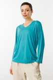 Patterned V-Neck Long-Sleeve Cotton Women's Jersey DSN23789