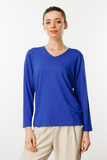Patterned V-Neck Long-Sleeve Cotton Women's Jersey DSN23789